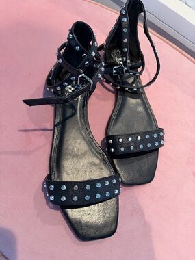Vince Camuto Black Studded Ankle-Strap Sandals
